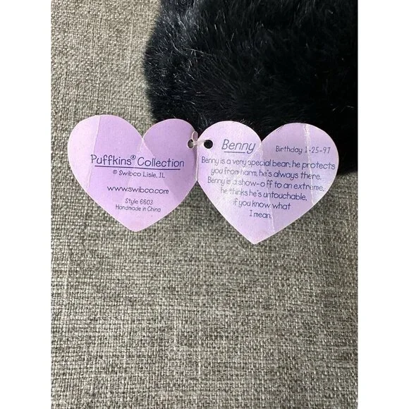 Puffkins Collection Swibco Benny Black Bear 4” Plush Stuffed Animal with Tags - Picture 6 of 6